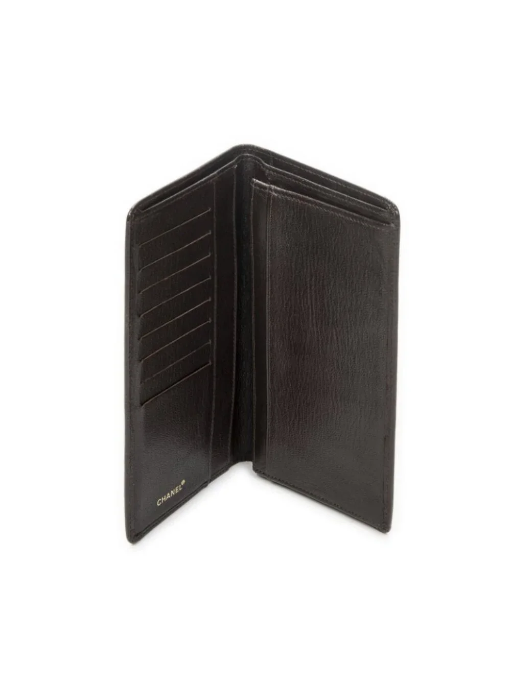 Chanel CC Long Bifold Wallet Dark Brown Deerskin Leatherab